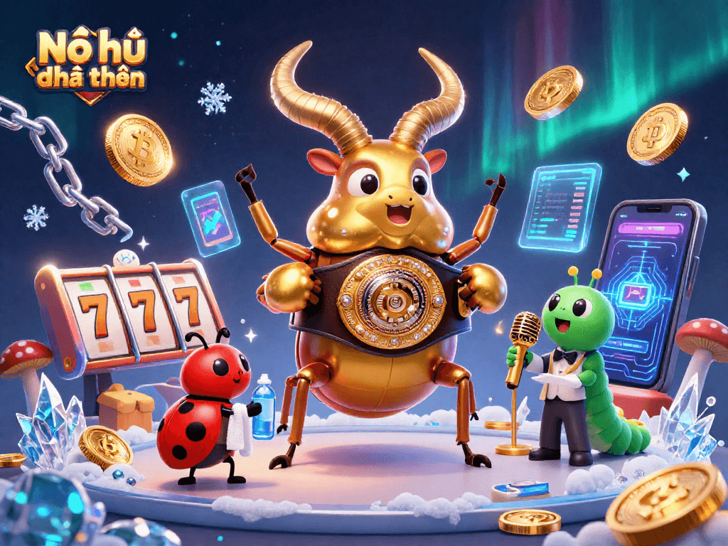 Nổ hũ đổi thưởng immersive slot adventure featuring 3D characters and digital casino elements.