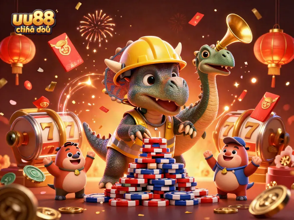 Experience the excitement of uu88 chính thức with colorful casino elements and lively characters celebrating the thrill of gaming.
