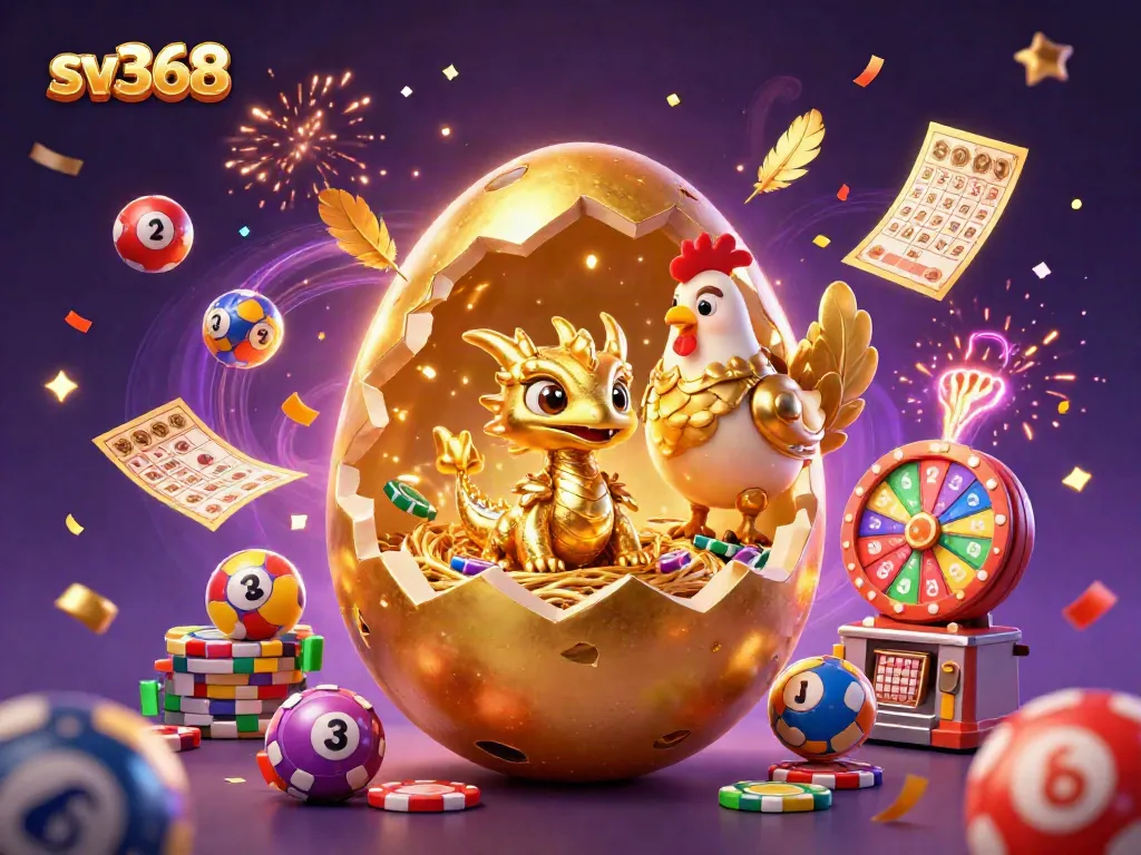 Engage with sv368's golden dragon and poker chips amid a vibrant casino celebration.