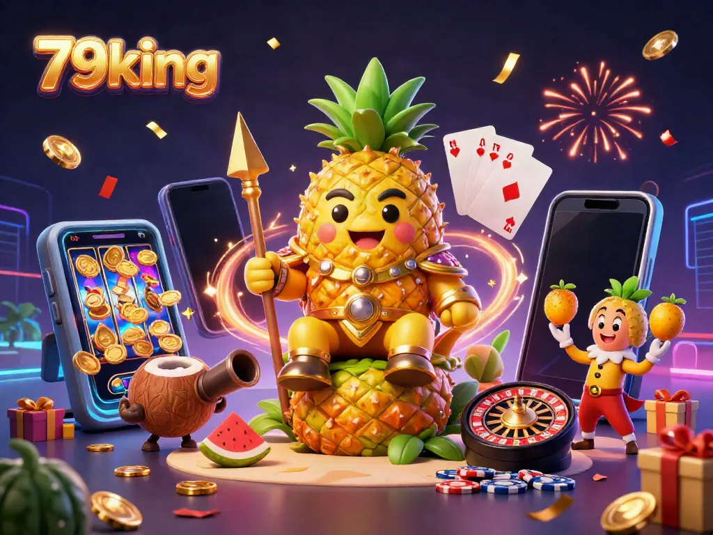 Experience vibrant fun at 79king with festive casino characters showcasing exciting gaming features.