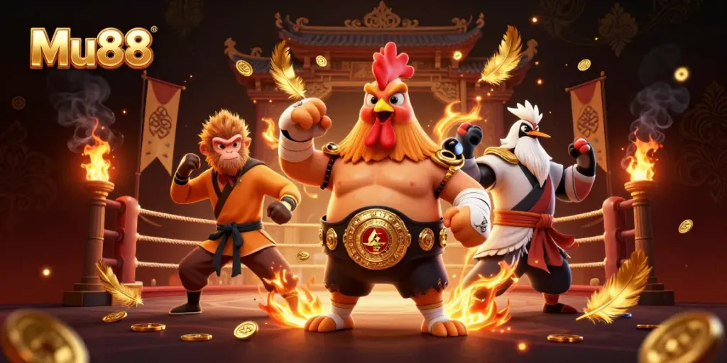 Experience Mu88's engaging gaming atmosphere with dynamic characters and vibrant casino elements.