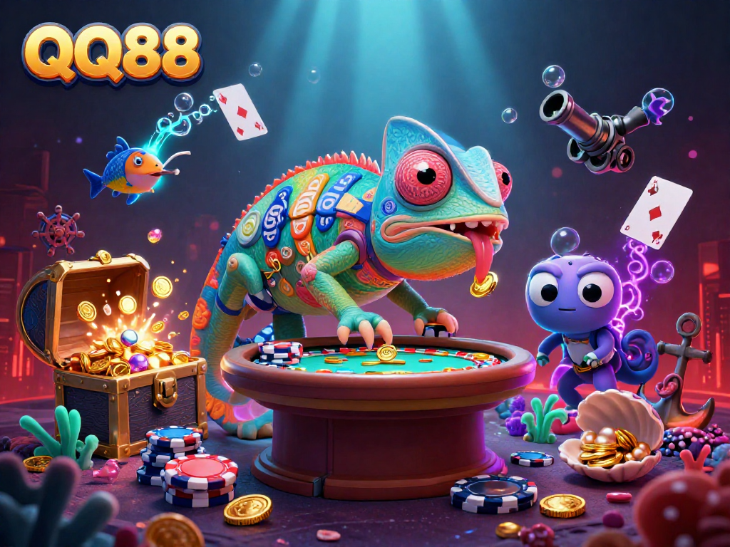 Experience the excitement of QQ88 with vibrant colors and energetic casino elements.