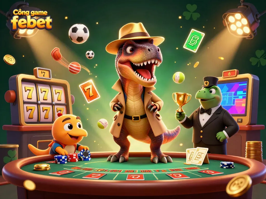 Engage in the action at Cổng game febet with thrilling casino games featuring a clever velociraptor card counter.