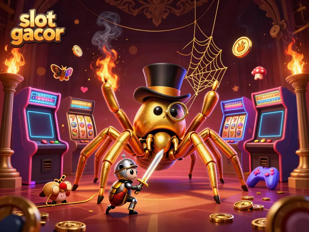 Engage with slot gacor-themed adventure illustrated by characters in a dynamic casino scene.