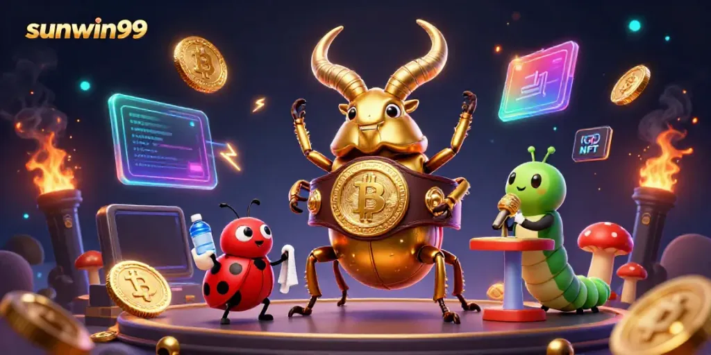 Join the excitement at sunwin99 with a giant golden stag beetle and ladybug corner-man.