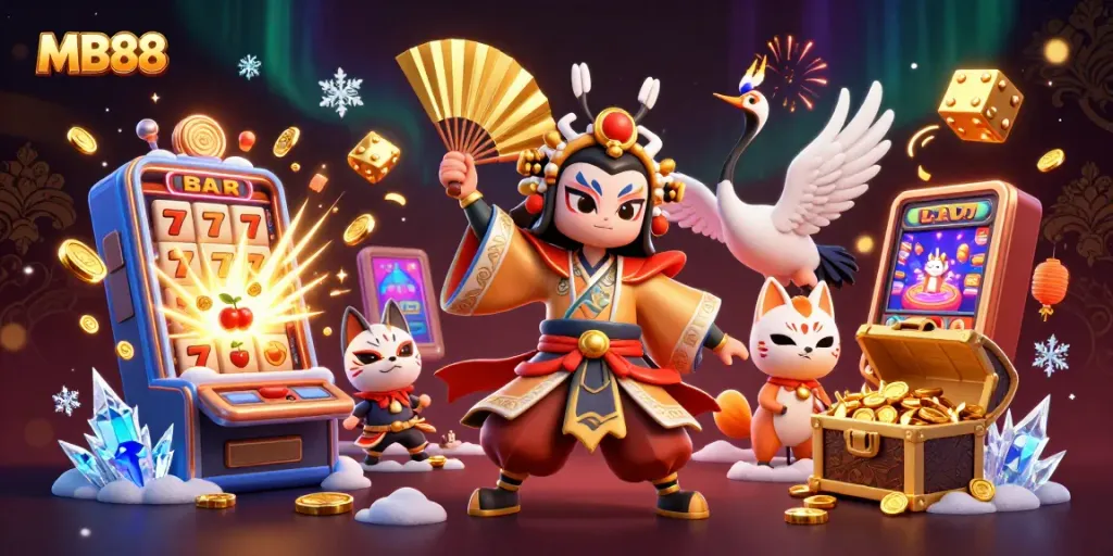 Engage with MB88's vibrant gaming scene featuring explosive jackpots, classic symbols, and captivating characters.