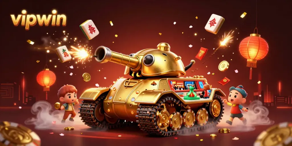 Experience the lively world of vipwin casino with golden characters and vibrant gaming elements.