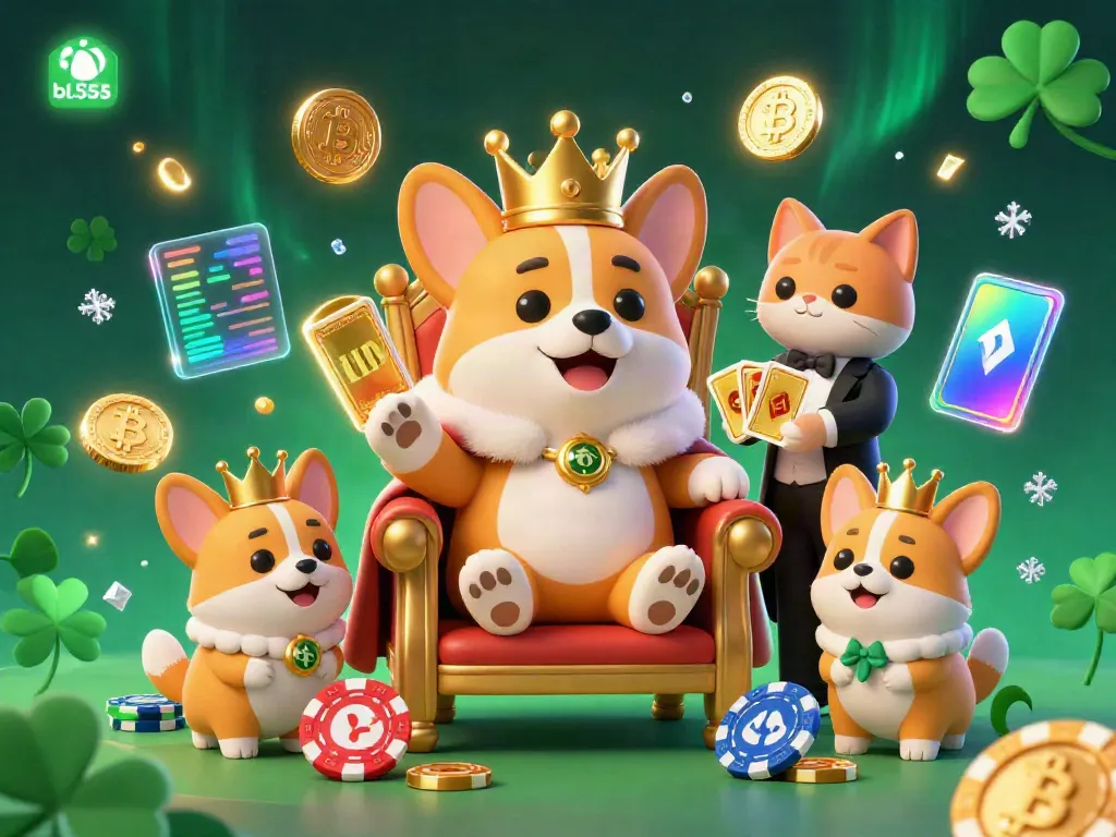 Experience thrilling gameplay at bl555 with a royal corgi and a cat butler in a loaded casino setting.