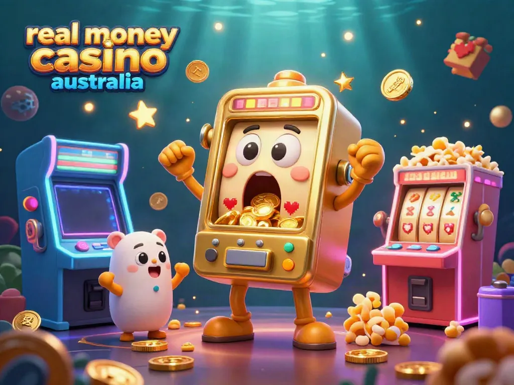 Win big at real money casino australia with vibrant animated slot machines celebrating a jackpot.