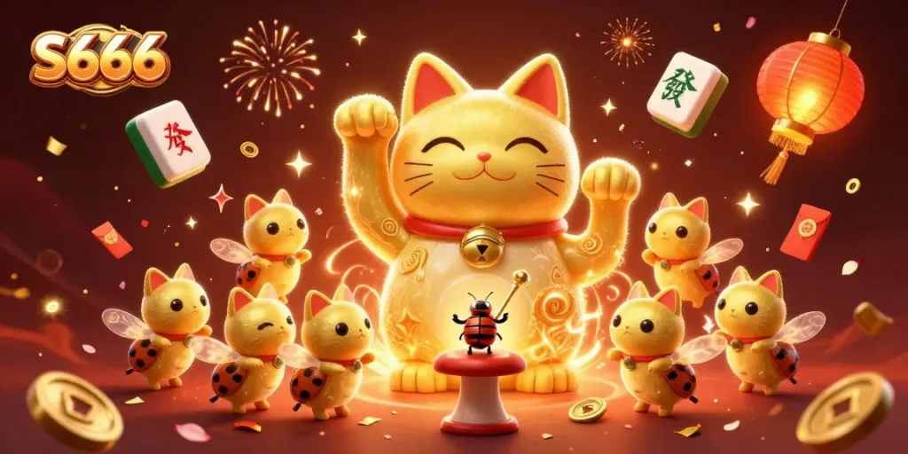 S666 transforms entertainment with vibrant casino symbols, animated by fireflies in celebration.