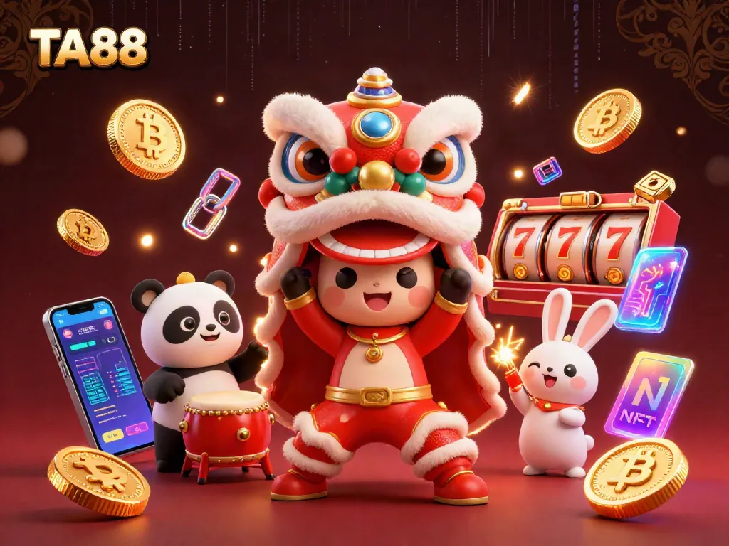 Engage with TA88's vibrant casino experience featuring a lively lion dance and rich gambling elements.