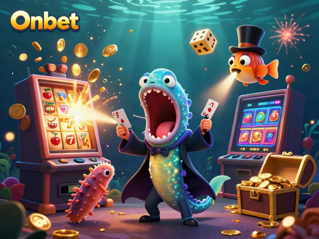 Experience exciting Onbet adventures with unique aquatic characters showcasing vibrant casino elements.