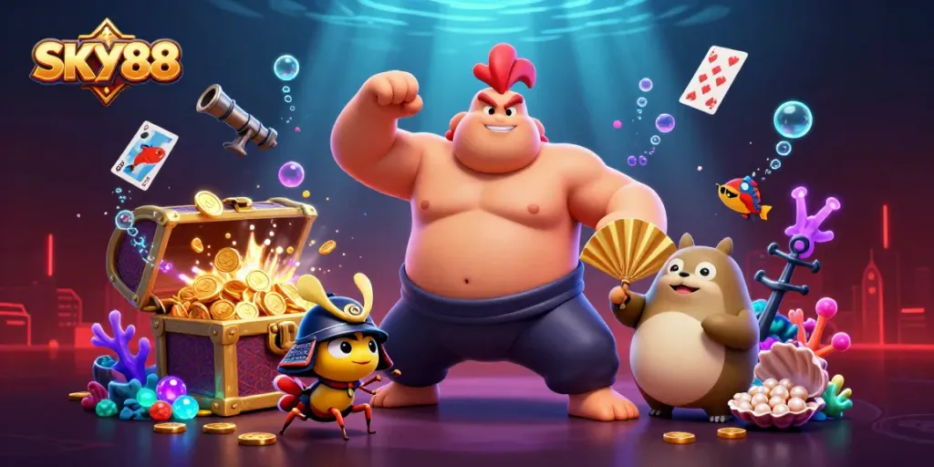 Engaging the thrilling world of SKY88 slots amidst vibrant characters and dazzling treasures