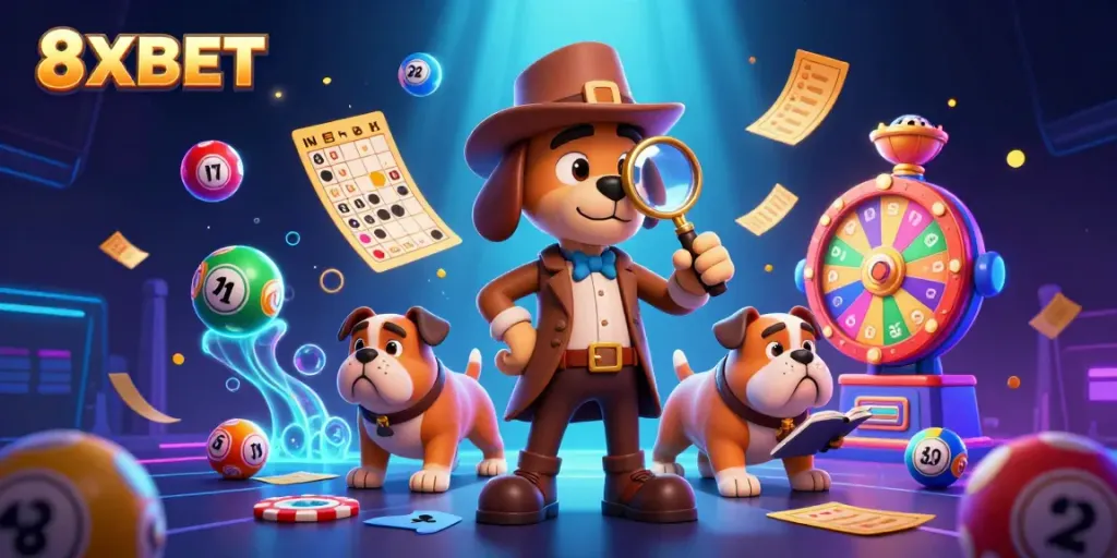 Join the adventure with 8XBET as the detective and Watson uncover hidden treasures in this vibrant gambling scene.
