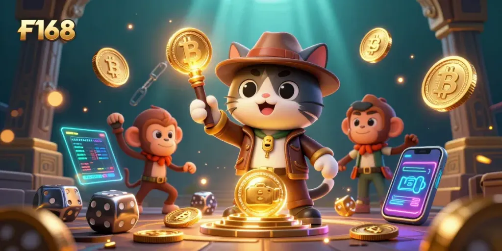 Experience thrilling wins at F168 with a vibrant 3D casino adventure in a dazzling scene.