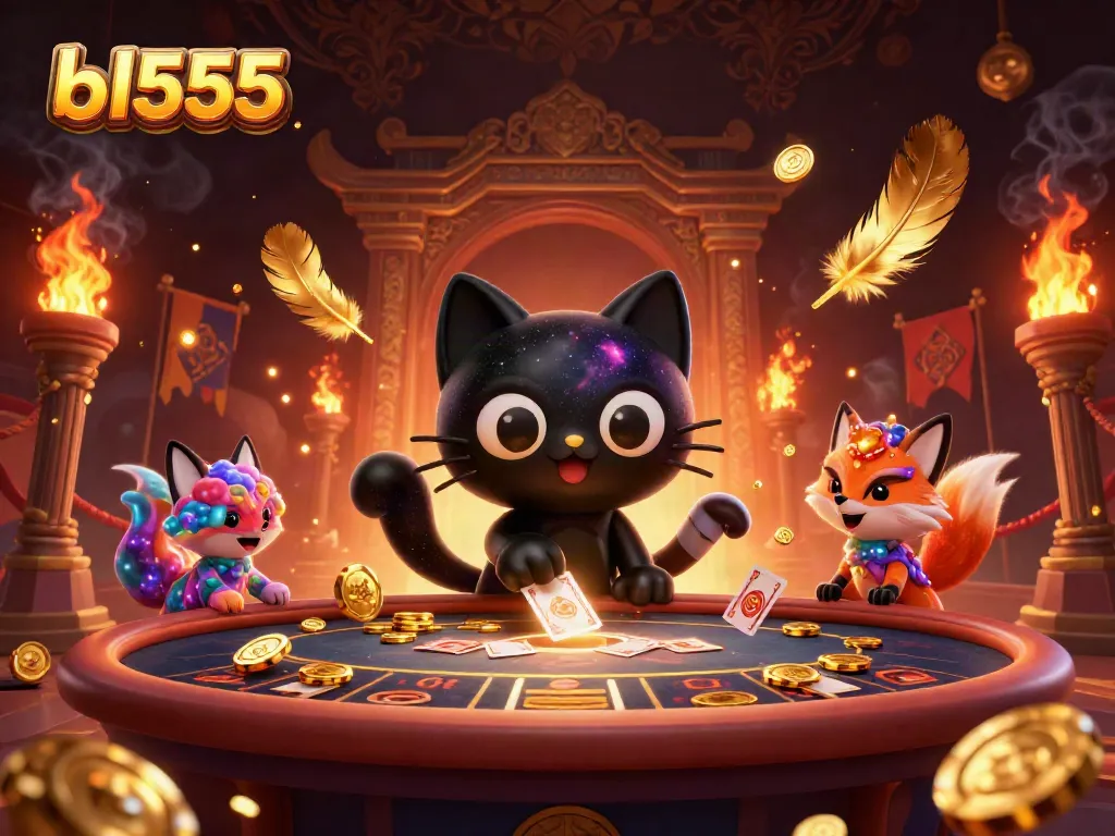 Experience the captivating allure of bl555's cosmic casino with a black hole cat and nebula fox.
