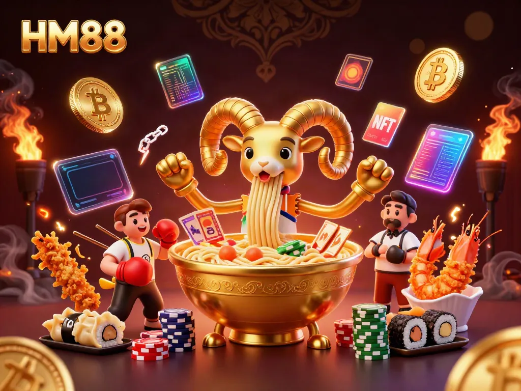 Engage with HM88's vibrant 3D casino scene featuring fun characters and crypto elements.