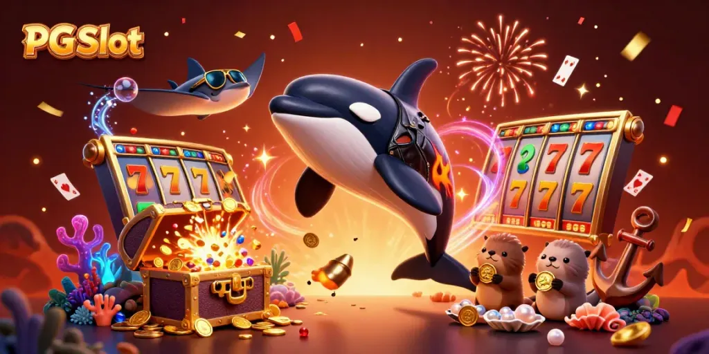 Experience the excitement of PG Slot with vibrant characters and animated casino elements in a dynamic scene.