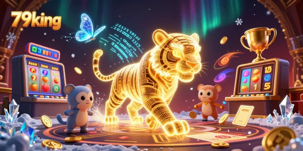 Experience thrilling gaming action at 79king with vibrant slot reels and a golden tiger
