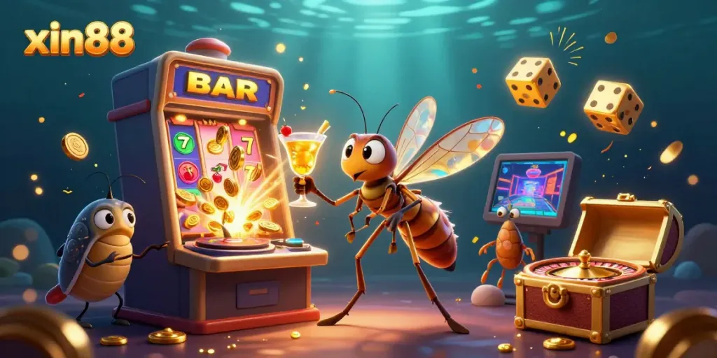 Experience the excitement of xin88 with a vibrant 3D casino scene featuring unique characters and bold gaming elements.