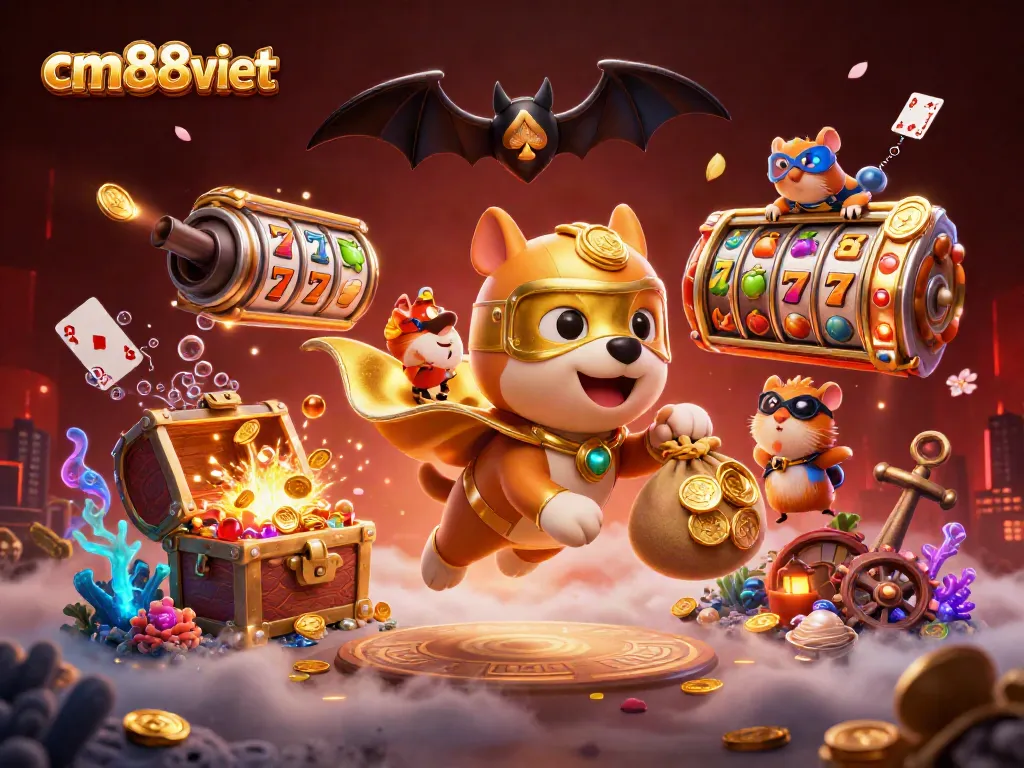 Engage with the thrilling entertainment of cm88viet, featuring a heroic dog and hamster amidst a vibrant casino adventure.