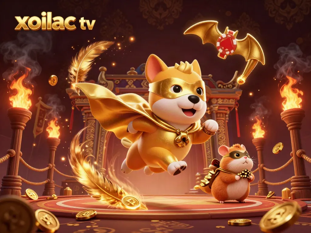 Experience thrilling action with xoilac tv as a superhero dog and hamster collect gold in a dynamic casino scene.