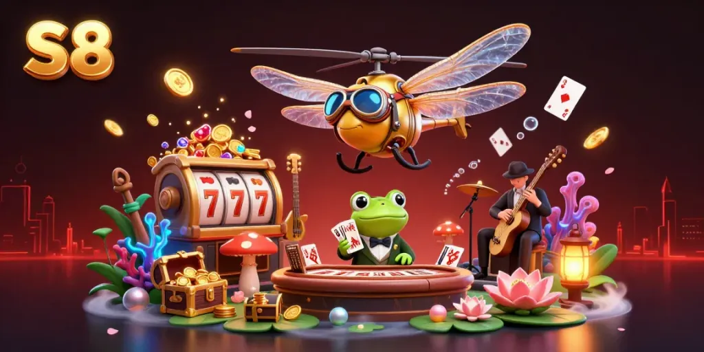Experience thrilling wins with S8's vibrant casino scene featuring dynamic characters and games.