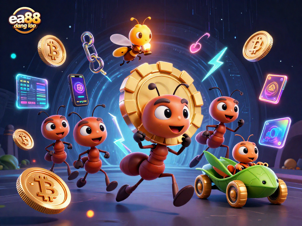 Join the excitement with ea88 đăng nhập as ants steal a giant poker chip, depicted in a lively 3D scene.