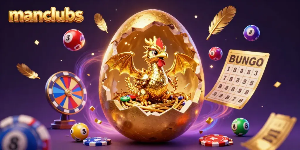 Experience the vibrant energy of manclubs with the golden dragon revealing poker chips and colorful lottery balls.