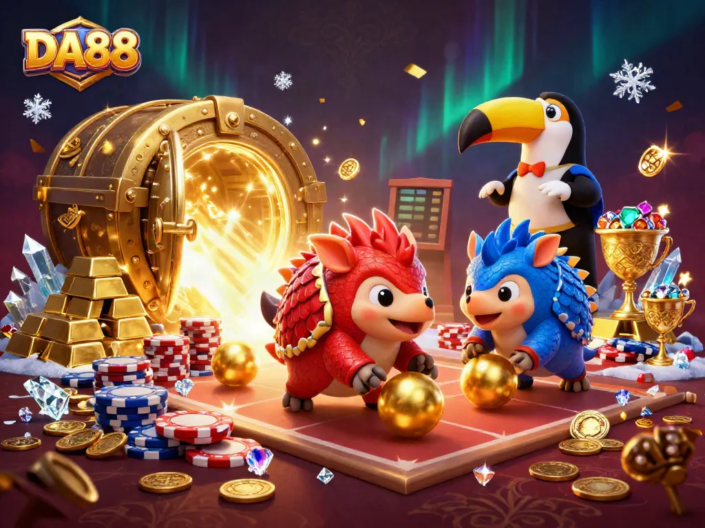 Join the excitement at DA88 while rival pangolins roll for victory amidst dazzling casino treasures.
