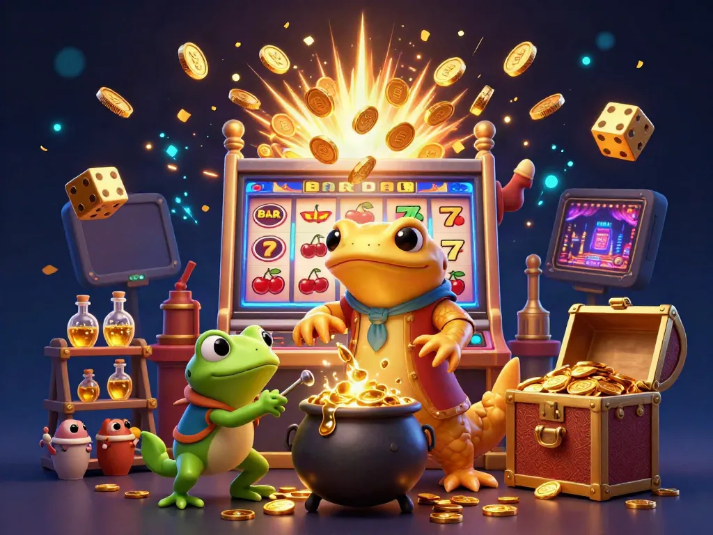 Experience the excitement of nhà cái BL555 with a vibrant casino scene featuring a salamander alchemist creating gold.
