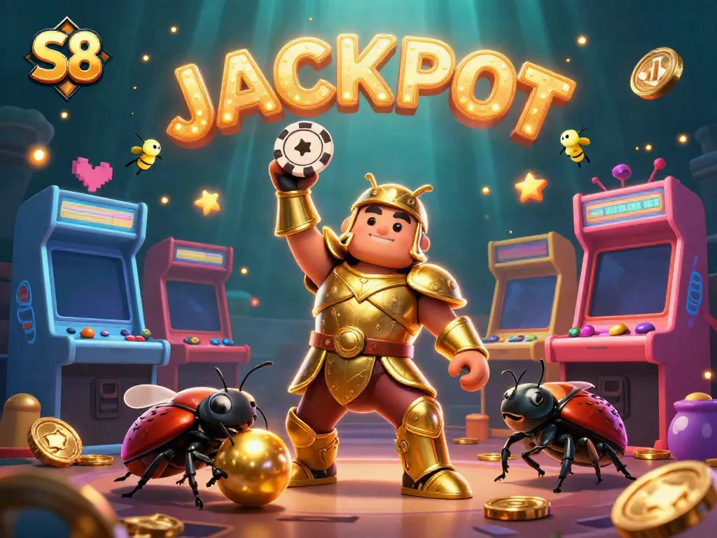 Experience the thrill of S8 with 3D characters and casino elements showcasing excitement and jackpot wins.