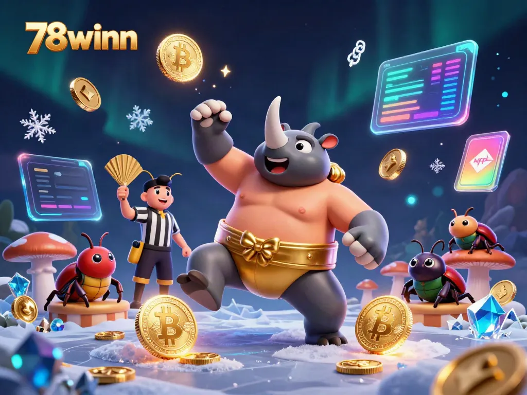 Experience thrilling wins with 78winn as a sumo beetle cements its victory amid flying coins.