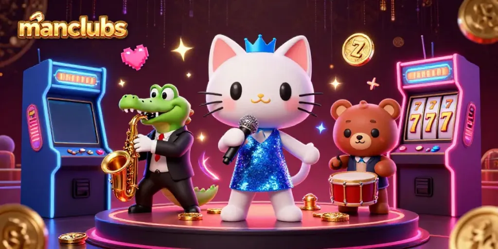Experience vibrant gameplay with the manclubs casino scene featuring charming characters and neon lights.