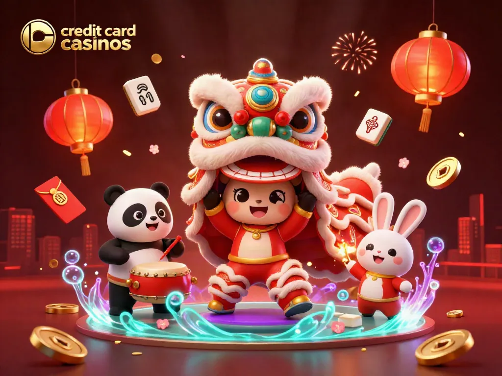 Experience thrilling gameplay at credit card casinos featuring vibrant characters and symbols.