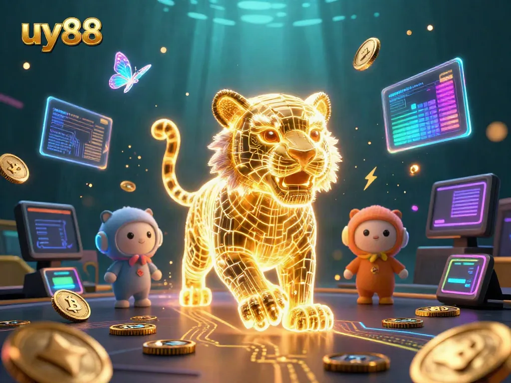 Experience thrilling gameplay at uy88 with vibrant digital casino illustrations featuring neon elements and crypto coins.
