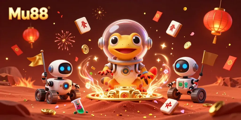Experience Mu88's vibrant online casino world with engaging characters and festive gameplay elements.