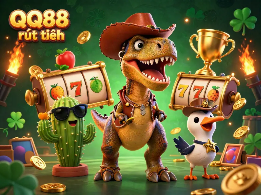 Experience QQ88 rút tiền with thrilling casino action in a vibrant 3D illustration.